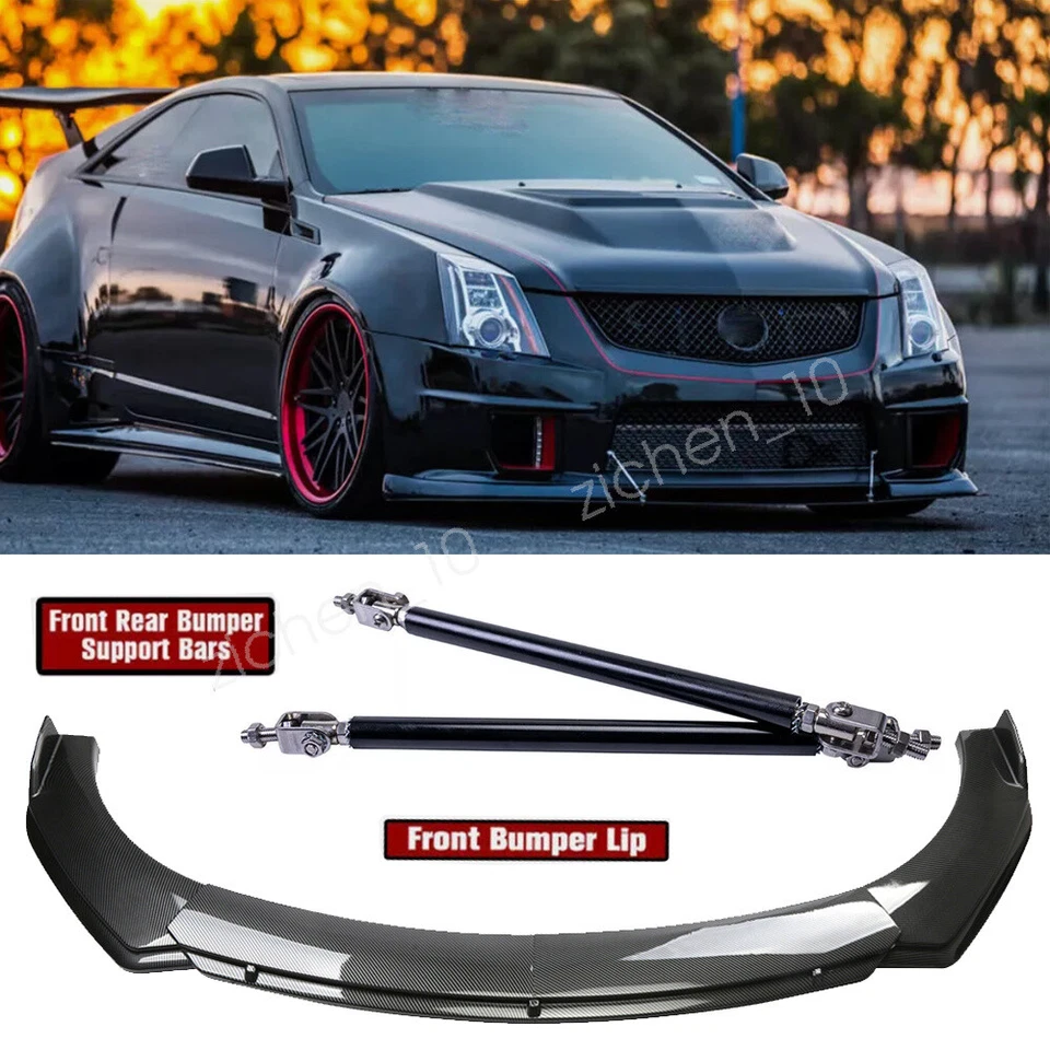 For Cadillac CTS CTS-V CT4 Carbon Style Front Bumper Lip Splitter +Strut Rods Foto 1 de 4
