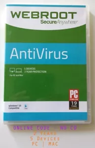 ONLINE KEY (NO CD) | Webroot AntiVirus 2025 | 2 YEARS protection for 5 PC/MAC - Picture 1 of 2
