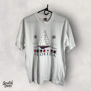 Vintage Men's T Shirt Size Large Single Stitch Florida Sailboat Graphic Tee V05 - Picture 1 of 5
