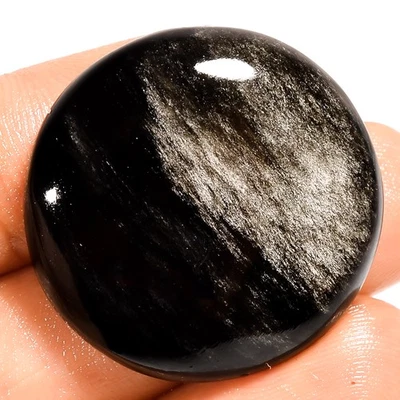 Piedra preciosa redonda de obsidiana brillo plata natural 35 quilates 27X27X6 mm UG-3520 Foto 1 de 2