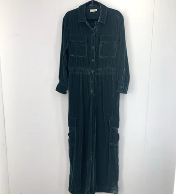 Velvet Wide Leg Cargo Jumpsuit Sz 10 Christmas Holiday Party Boho Grunge Goth - Image 1 of 4
