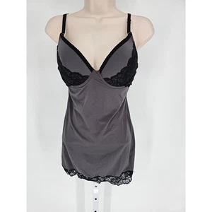 Vintage Y2K Jessica Simpson Womens Sz M Nightie Gray w/ Black Lace Trim - Picture 1 of 5