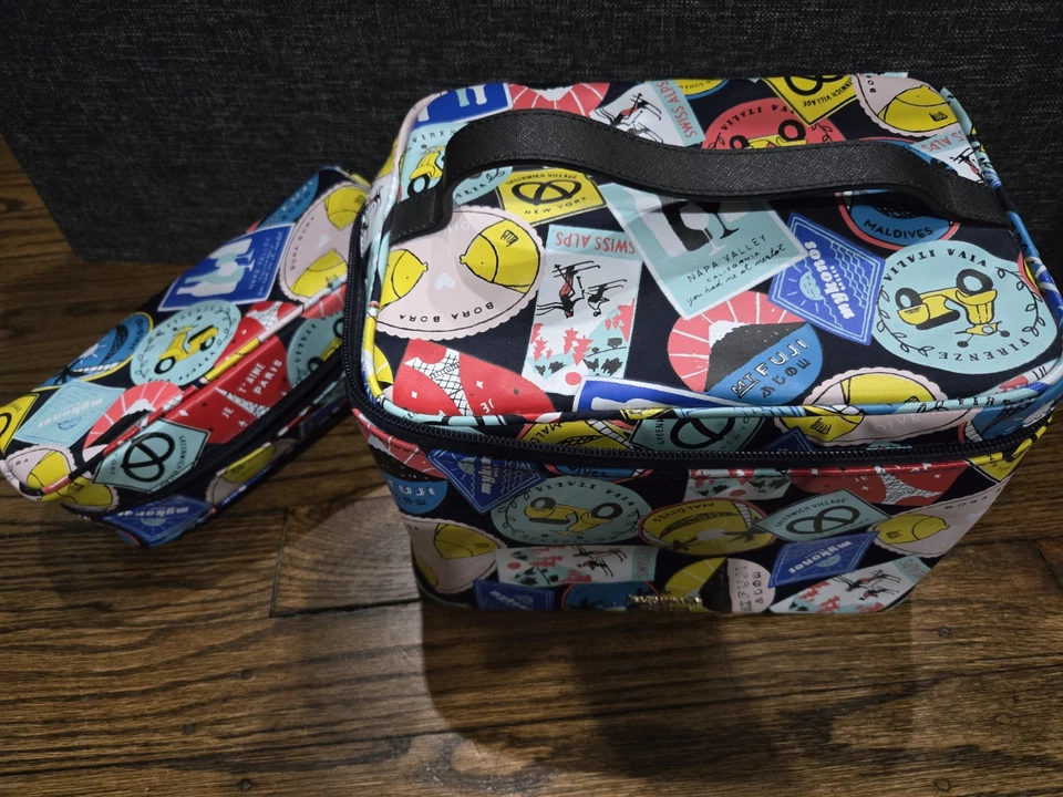 Conjunto raro bolsa cosmética Kate Spade com zíper artigos de higiene pessoal estojo de viagem e lápis - Imagem 1 de 4