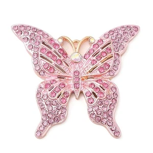 2 Beautiful Pink Large Butterfly Gold Tone Pendants with Rhinestone Detail - Picture 1 of 3