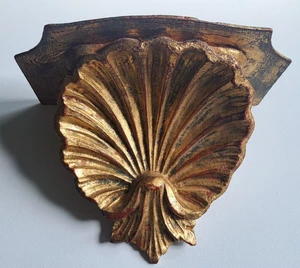 Made Italy Vintage Gold Vergoldet Wandleuchter Jakobsmuschel Muschel Italienische Florentiner Grotte - Bild 1 von 13