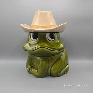 Vintage 1981 Sears Rehbock & Co. grüner Frosch Cowboy Keksdose mit weißem Hutdeckel - Bild 1 von 13
