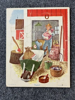 Playskool Frame Tray Puzzle Farmer Grain Corn Farm Barn 80-7A Vintage Cardboard - Image 1 of 4