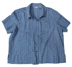Draper's & Damon's Women's Blue/White Eyelet Embroidered Button Up Top Size 2X - Picture 1 of 3