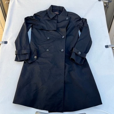 REISS Black Double Breasted Trench Coat Midi Length Women's Size L - Image 1 of 4