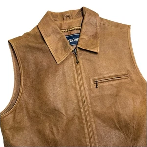 Saguaro West Leather Vest Western Cowboy Brown Men’s Size Large Full Zip Lined - Picture 1 of 8