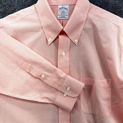 Tattersall Brooks Brothers Regent Fit para hombre (16-67) GRANDE melocotón con botones Foto 1 de 4