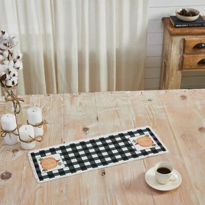 Annie Black Check Calabaza RUNNER 8x24 Acción de Gracias Negro Blanco Naranja Otoño - Imagen 1 de 6