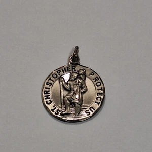 Vintage Sterling Silver 925 St. Christopher Protect Us Medal Pendant Charm 4.1g - Picture 1 of 7