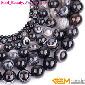 Natural Black Agate Dzi Antiqued Onyx Round Loose Beads Jewelry Making Strand15"
