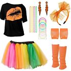 Girls 1980s Costume 80s Party Girl 80's T-shirt Rainbow Skirt Accessories Set