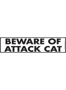 Letrero o pegatina de vinilo exterior de aluminio para gato Beware of Attack Cat - 12" x 3" - Imagen 1 de 3