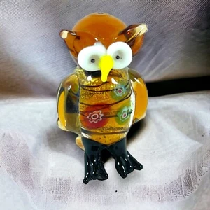 Vintage stunning small hand blown millefiori Murano style owl bird ornament - Picture 1 of 5