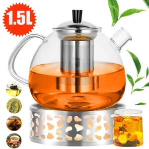 Teekanne mit Edelstahlsieb Glasteekanne 1,5L hitzebeständiges Borosilikatglas - Bild 1 von 15