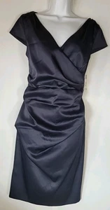 Evan Picone Navy Cap Sleeve Dress Ruching Wedding Party Womens Size 10 NWT - Picture 1 of 11
