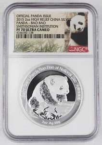 China 2015 Smithsonian Institution 2 Oz Silver Panda Medal BAO BAO NGC PF70 UC - Picture 1 of 2