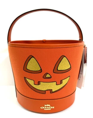 Coach Halloween Pumpkin Trick or Treat Bucket Leather Canvas  Orange NWT - Image 1 of 4
