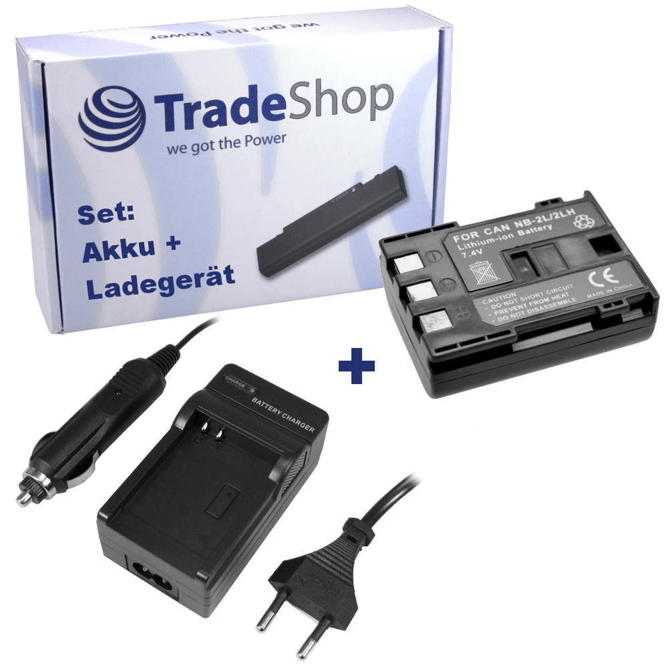 TRADE-SHOP AKKU NB-2LH+ LADEGERÄT für CANON EOS 350D EOS 400D NB-2L BP-2L5 BP-2L12 BP-2L14