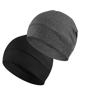Cotton Skull Caps 2-Pack Beanie Sleep Hats for Men Women Breathable - Picture 1 of 6