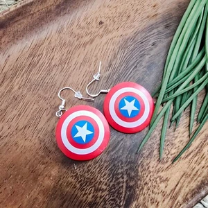 Handmade Captain America Hook Earrings | Disney Store Mini Brands | Avengers - Picture 1 of 6