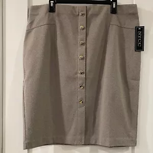 Neu mit Etikett NYCC Damen Rock Schlitz Knöpfe XL braun creme Tweed Bleistift Pull-On Stretch - Bild 1 von 7