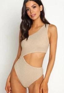 $148 Traje de baño Beach Riot para mujer de un hombro Celine de una pieza dorado talla mediana - Imagen 1 de 3
