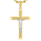 14K Gold Two-Tone Yellow White Jesus Crucifix Cross Pendant 2"
