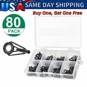 80PCS Ceramic Fishing Rod Guide Tips Top Eye Rings Line Repair Kit 8 Sizes Set - Picture 1 of 9