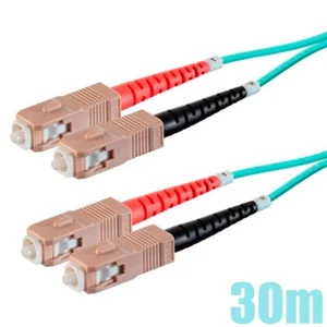 30M SC to SC UL Duplex 50/125 MultiMode OM4 Fiber Optic Optical Cable OFNR Aqua - Picture 1 of 3