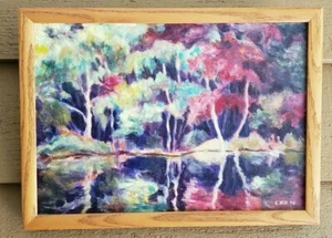 Original Oil "Autumn Reflections" Painting Impressionism Virginia Artist EC Hill - Picture 1 of 7