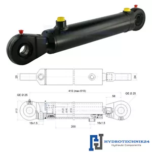 Hydraulikzylinder Doppelwirkend DW Zylinder 40/22 200 Hub mit Gelenkaugen 25mm - Bild 1 von 3