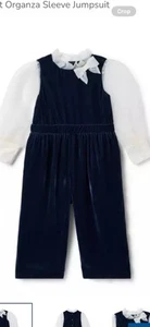 Janie And Jack Girls Size 4, The Velvet Organza Sleeve Jumpsuit, Navy - Picture 1 of 3