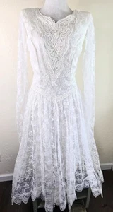 Vtg Scott McClintock Sz 8 Wedding Dress White Lace Stevie Nicks Flowing Sleeves - Picture 1 of 19
