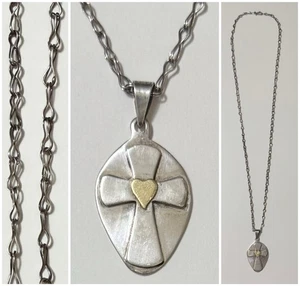 Modernist Taxco Mexico FAITH & LOVE Sterling Silver CROSS with HEART 24”Necklace - Picture 1 of 11