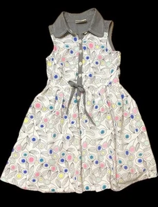 CRAZY 8 SZ5 “POOLSIDE BRIGHT” GIRLS NEON DOT FLORAL SHIRT DRESS~2 FRONT POCKETS - Picture 1 of 11