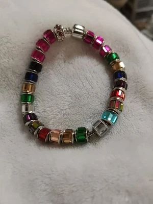 Armband Schlangenkette mit Bunten Krystallsteine Versilbert 20 cm Lang Clip  - Bild 1 von 4