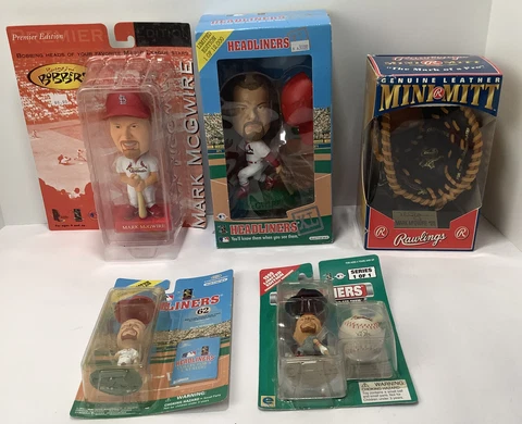 Lot Of 5 Mark McGwire Memorabilia 1 Bobble Head, 3 Figurines, 1 Glove NOS Cover