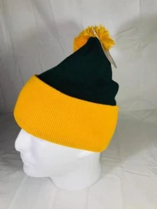 Knit Cap Beanie With Pom Pom Dark Green and Gold Tone 100% Acrylic Free Shipping - Picture 1 of 1