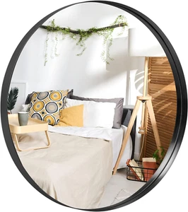 round Mirror Circle Mirror 28 Inch Aluminum Alloy Frame Wall Mirror Large Vanity - Picture 1 of 12