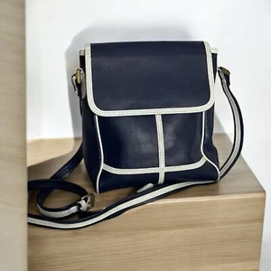 Cartera bandolera azul blanco bolso de cuero sintético correa ajustable bolsillos muestra - Imagen 1 de 13
