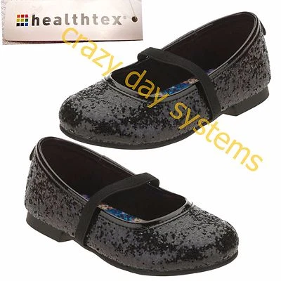 Zapatos informales planos de ballet Healthtex Dazzle negros brillantes talla 8, 9, 10 niños pequeños nuevos con etiquetas Foto 1 de 2