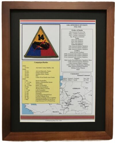 14th Armored Division Unit History and Patch in World War II  11" x 14"