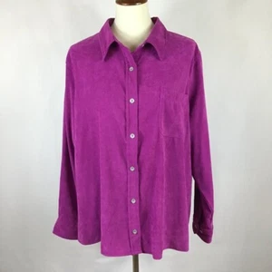 Women's Vintage Purple Sueded Stretchy Button-Up Shirt 1X Office Tunic Length - Picture 1 of 11