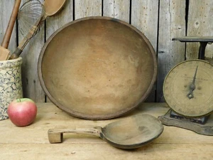Early New England Antique 13" Primitive Wooden Dough Bowl w/ Butter Paddle AAFA - Picture 1 of 22