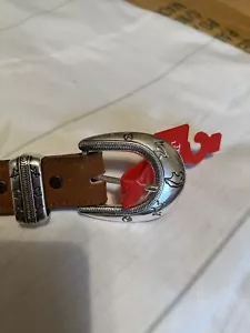 Ledergürtel Texas Leder braun Tier Conchos silberne Schnalle Größe 36 - Bild 1 von 8