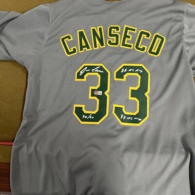Jose Canseco Signed Oakland 1989 World Series Baseball Jersey Multiple Inscript - Image 1 of 4